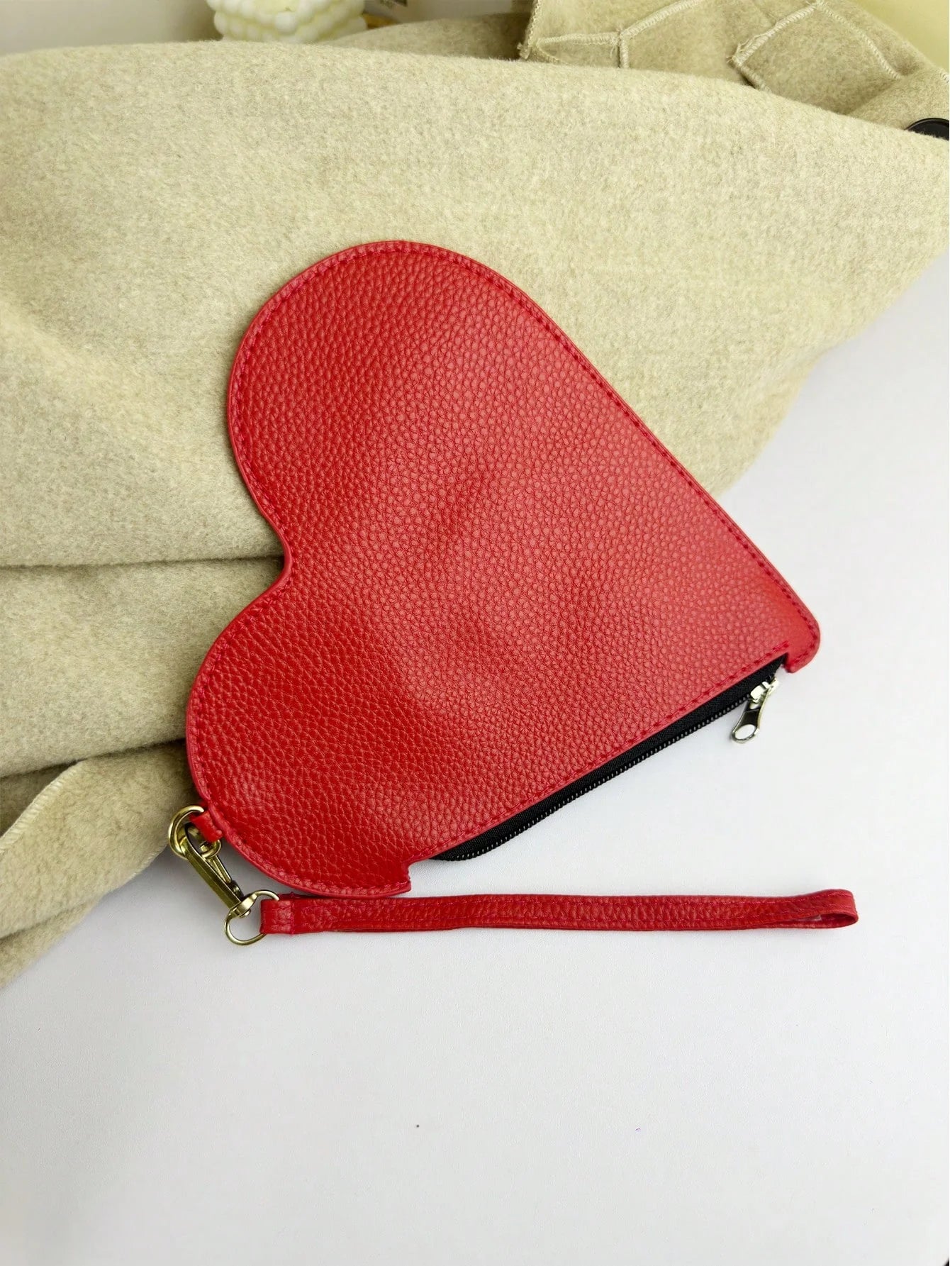 Red Heart-Shaped Wristlet Bag