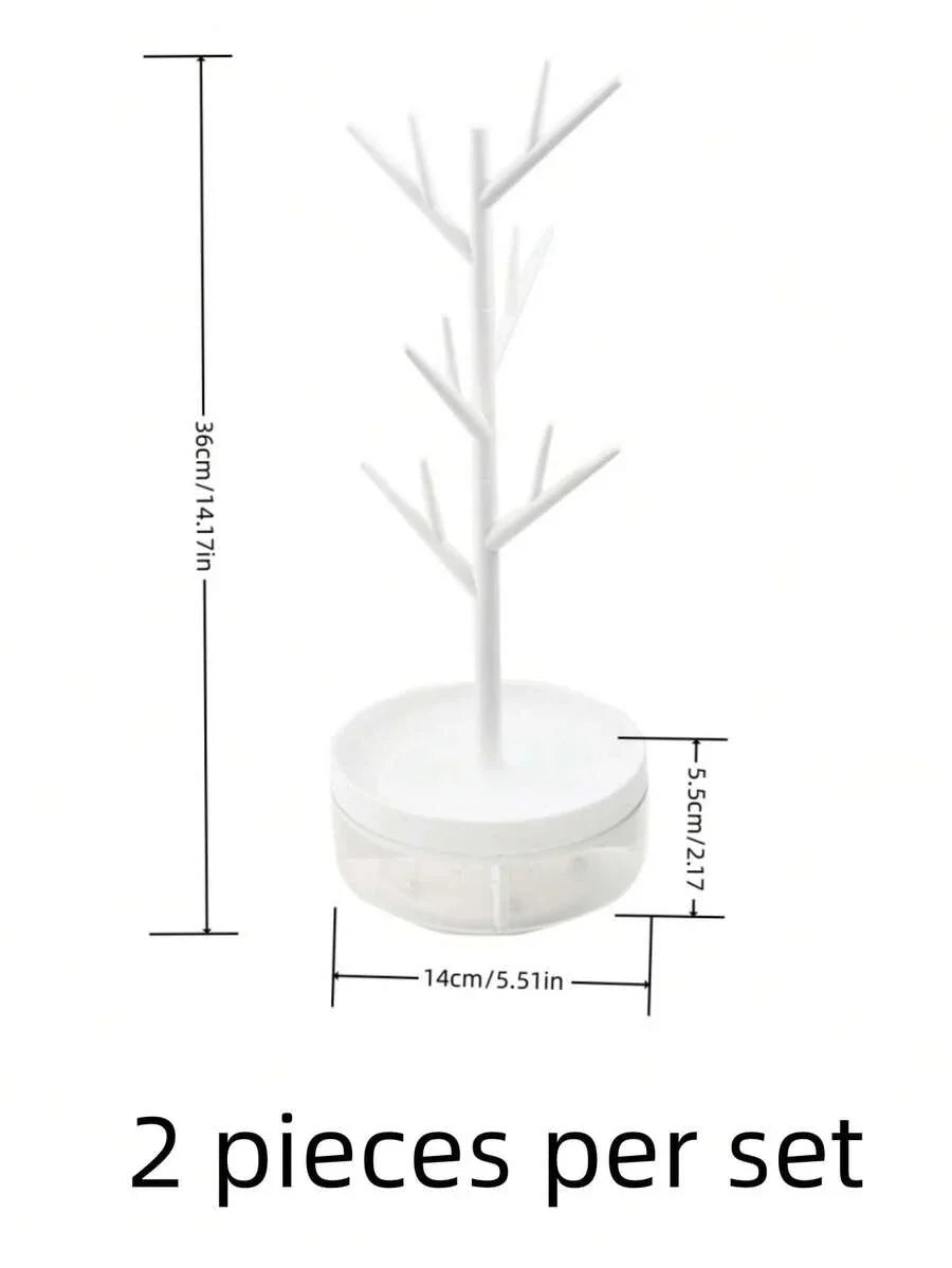 Elegant Rotating White Tree Branch Jewelry Storage Box