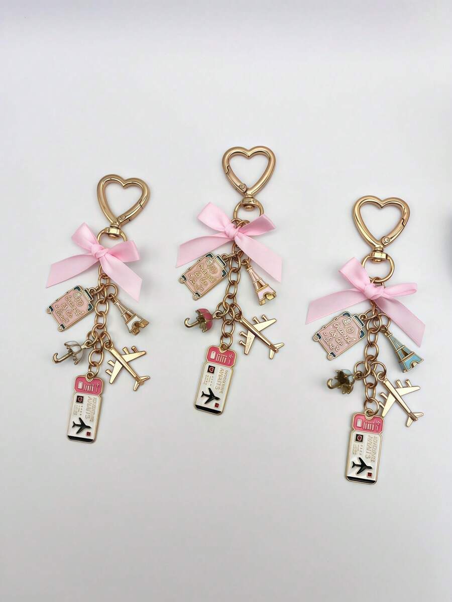 1pc Elegant Pink Bow Travel Keychain Pendant
