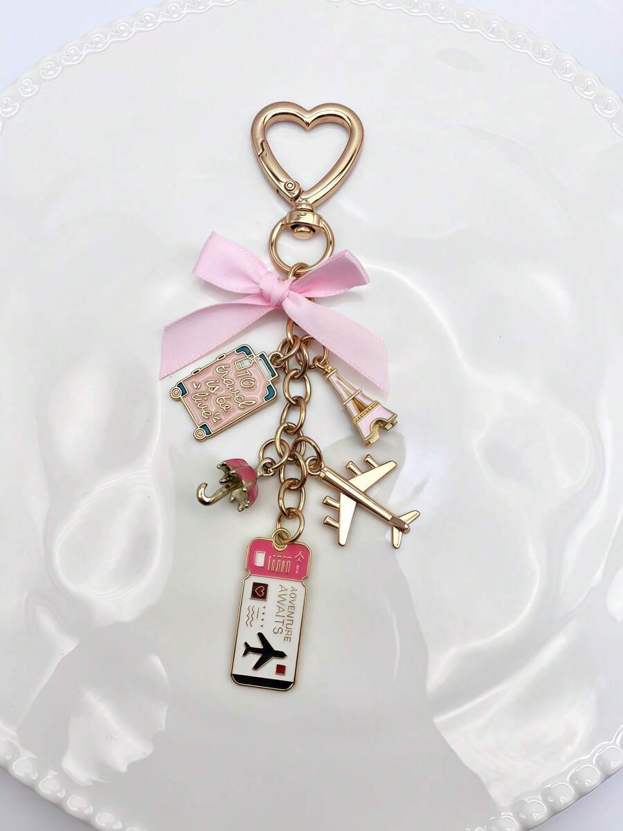 1pc Elegant Pink Bow Travel Keychain Pendant