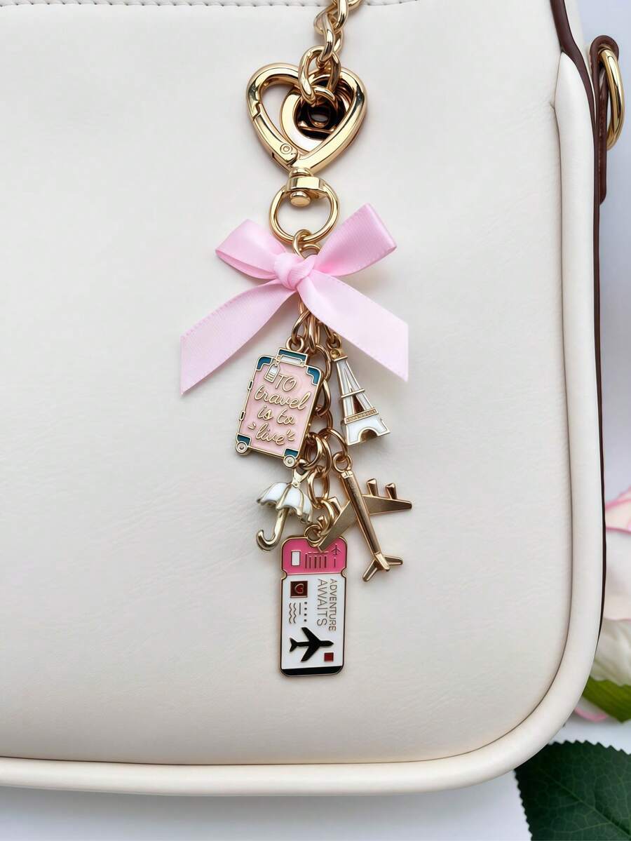 1pc Elegant Pink Bow Travel Keychain Pendant