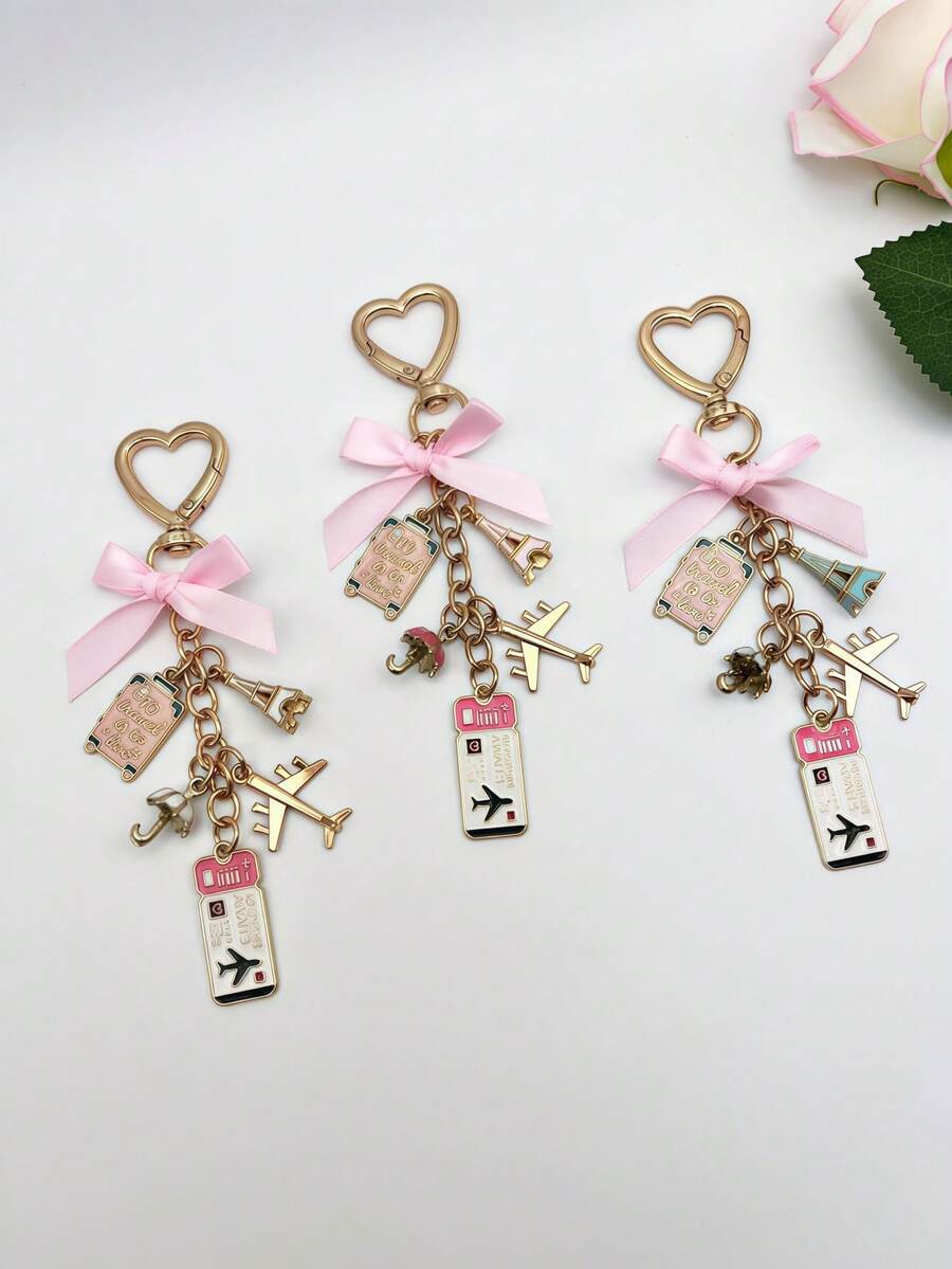 1pc Elegant Pink Bow Travel Keychain Pendant