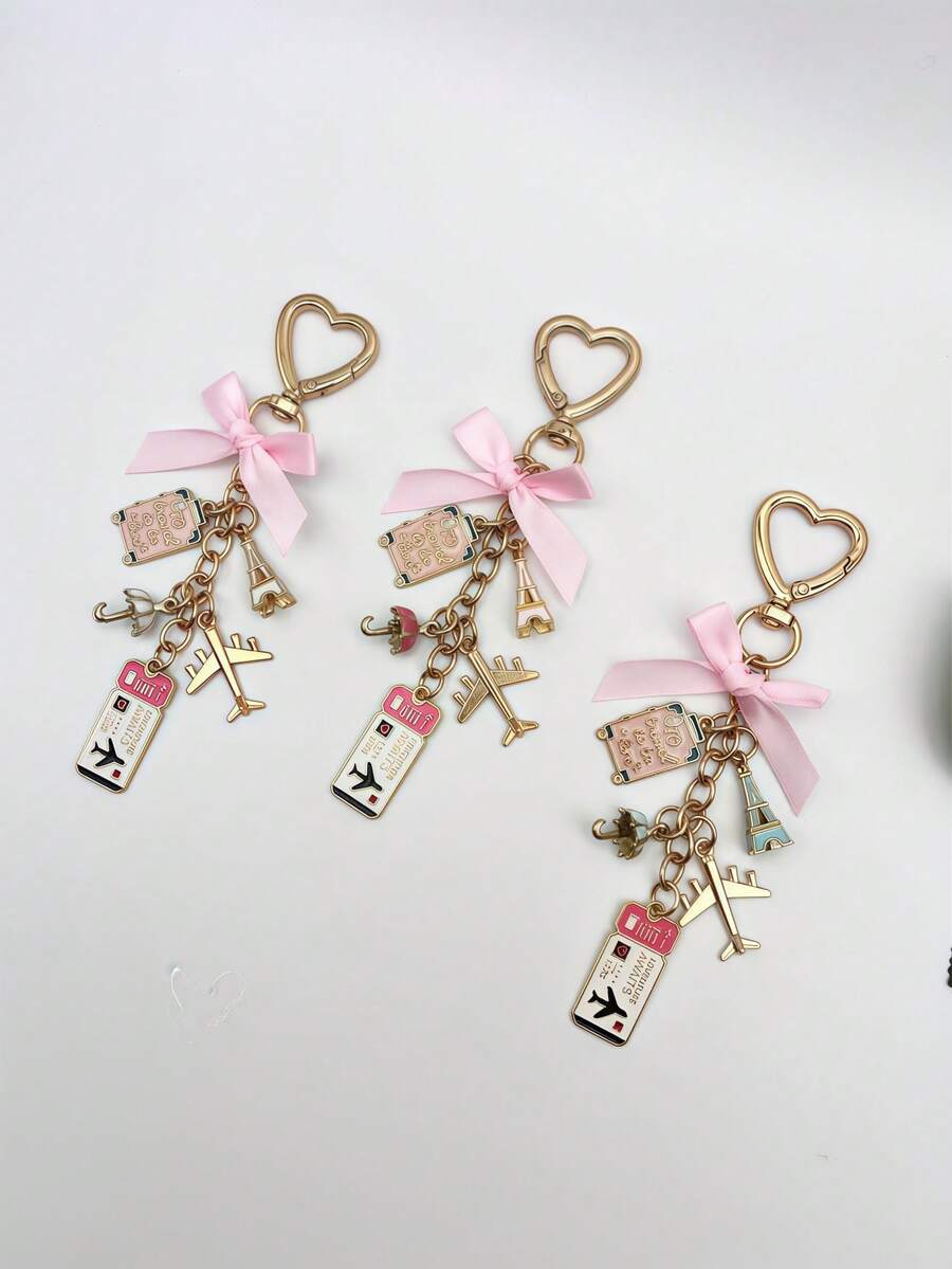 1pc Elegant Pink Bow Travel Keychain Pendant