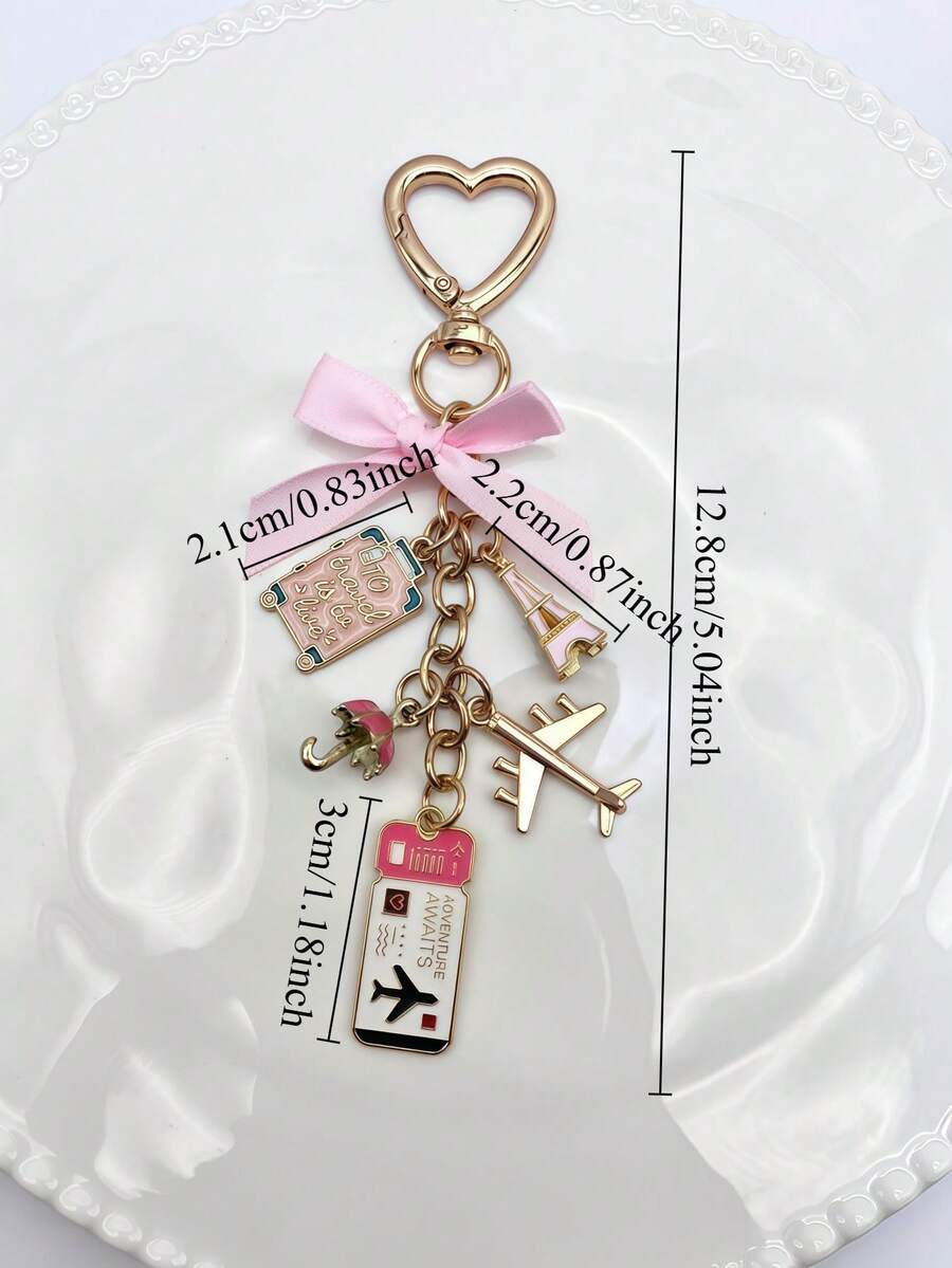 1pc Elegant Pink Bow Travel Keychain Pendant