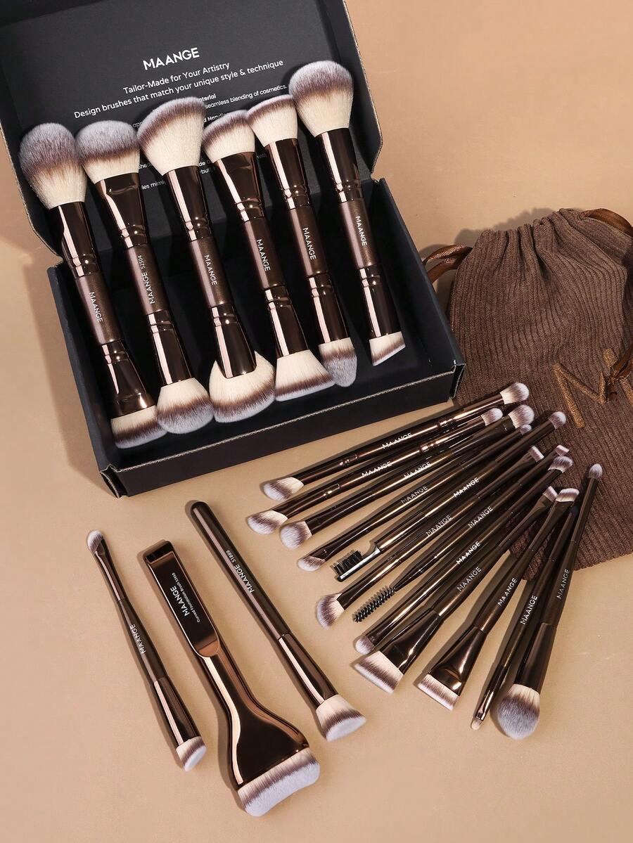 MAANGE Professional Soft Hair Aluminum Tube Makeup Brush Set