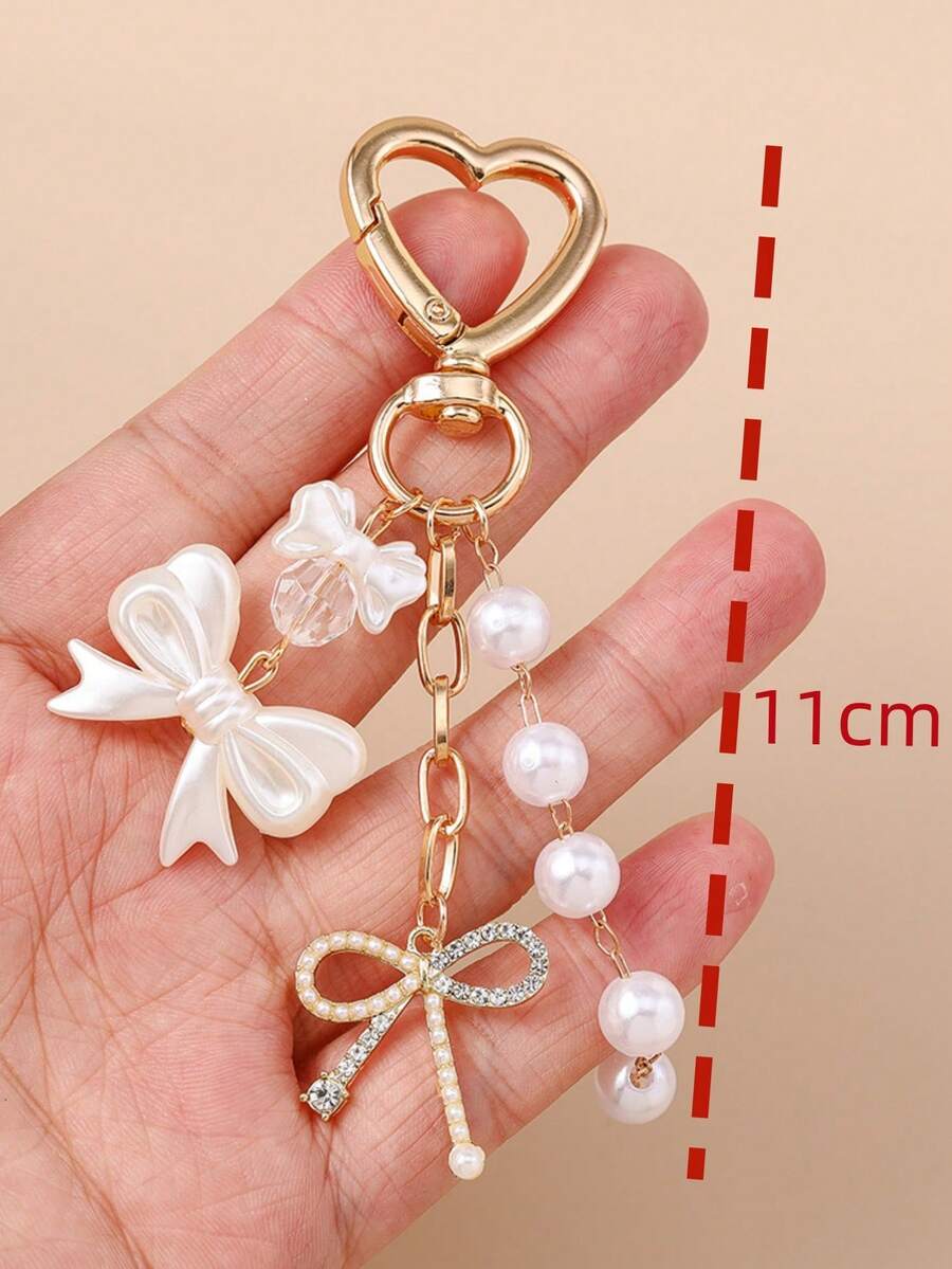 Unisex Faux Pearl Bow Keychain