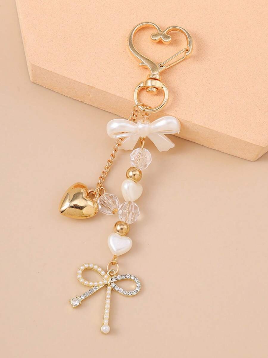 Unisex Faux Pearl Bow Keychain