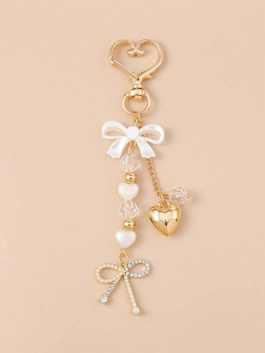 Unisex Faux Pearl Bow Keychain