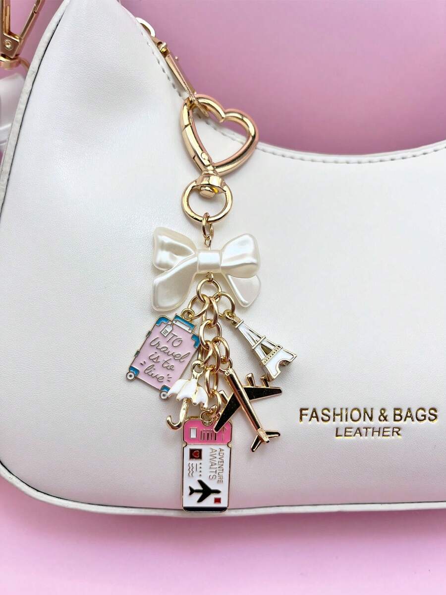 1pc Elegant Pink Bow Travel Keychain Pendant