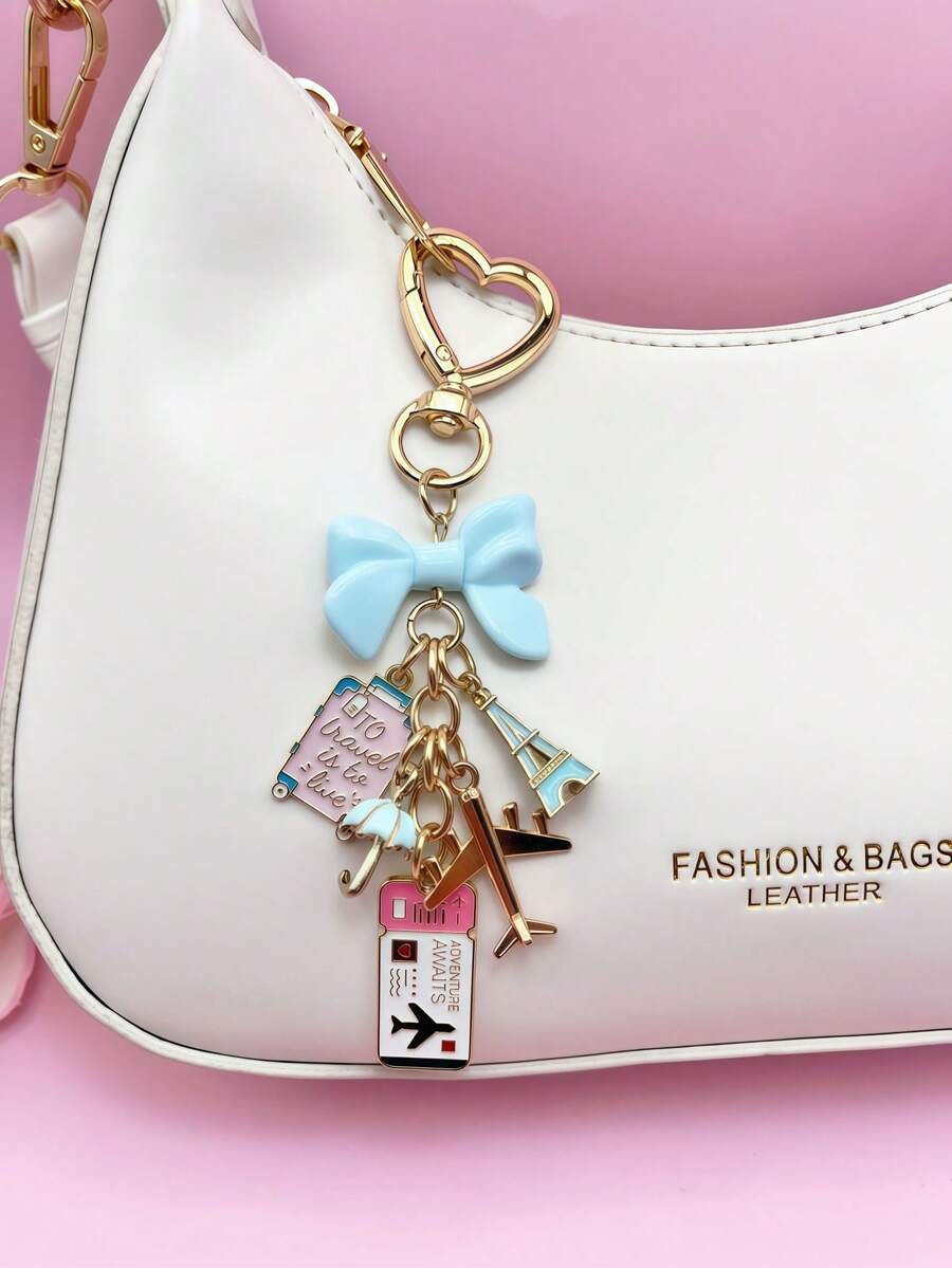 1pc Elegant Pink Bow Travel Keychain Pendant