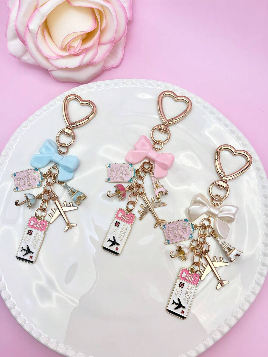 1pc Elegant Pink Bow Travel Keychain Pendant