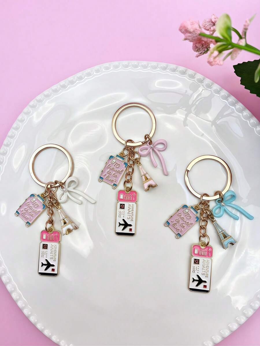 1pc Elegant Pink Bow Travel Keychain Pendant