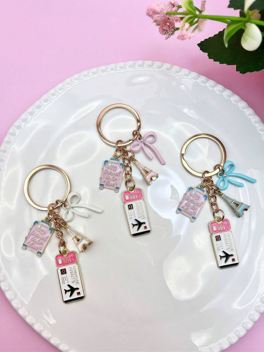 1pc Elegant Pink Bow Travel Keychain Pendant