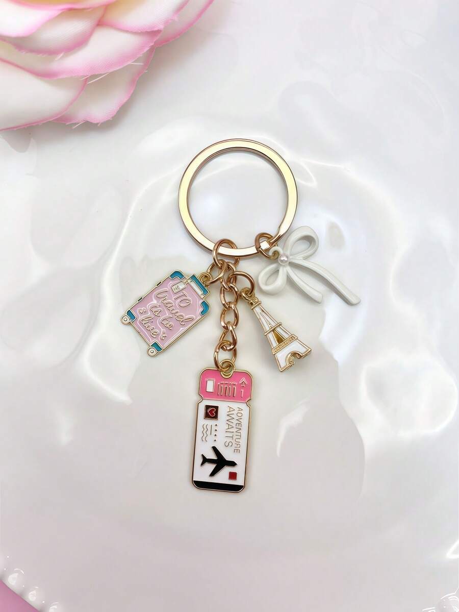 1pc Elegant Pink Bow Travel Keychain Pendant