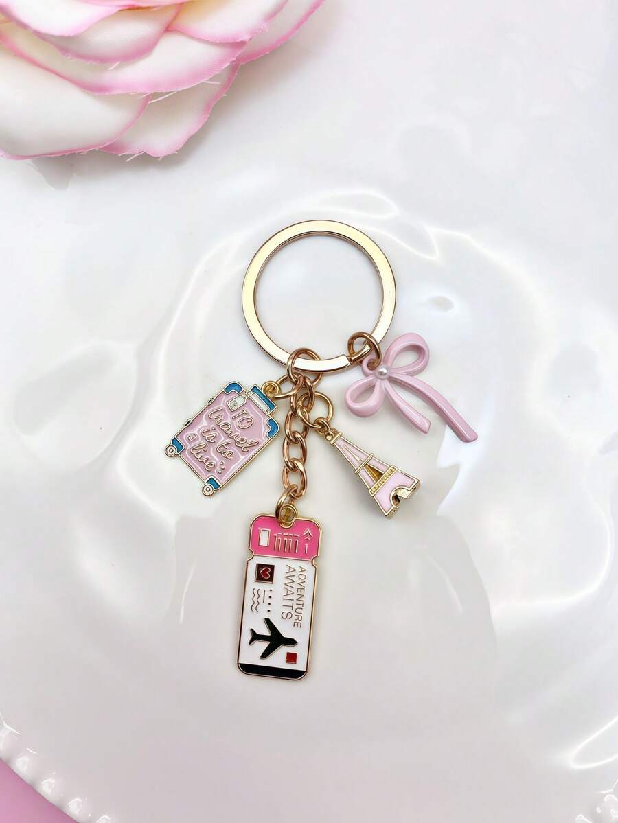 1pc Elegant Pink Bow Travel Keychain Pendant