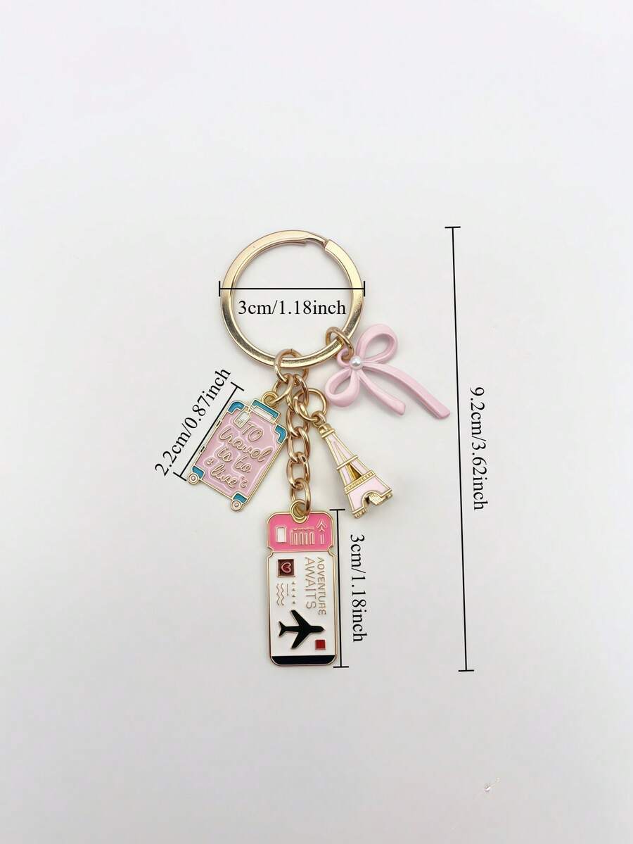 1pc Elegant Pink Bow Travel Keychain Pendant