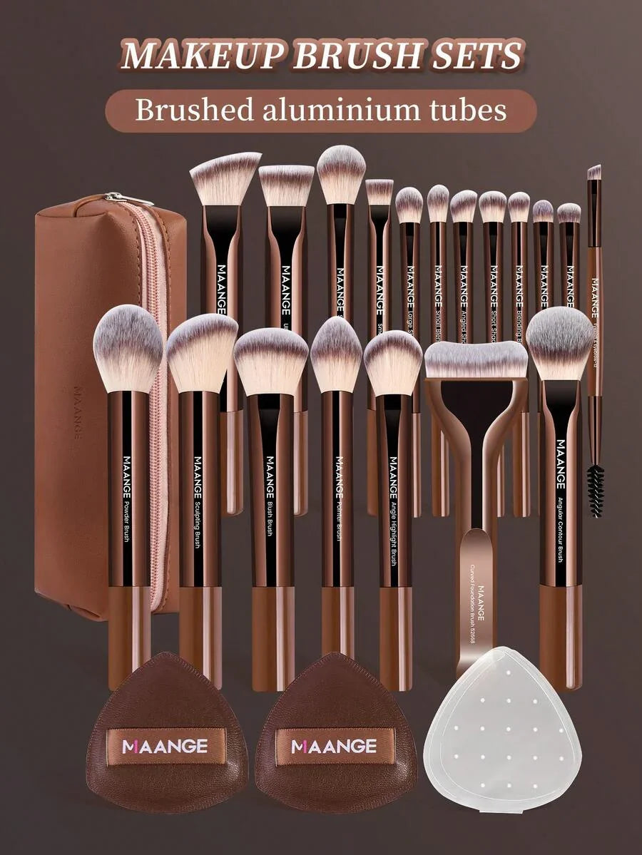MAANGE Professional Soft Hair Aluminum Tube Makeup Brush Set