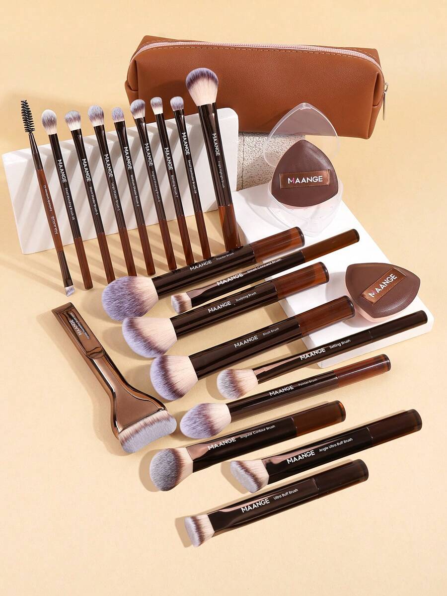 MAANGE Professional Soft Hair Aluminum Tube Makeup Brush Set