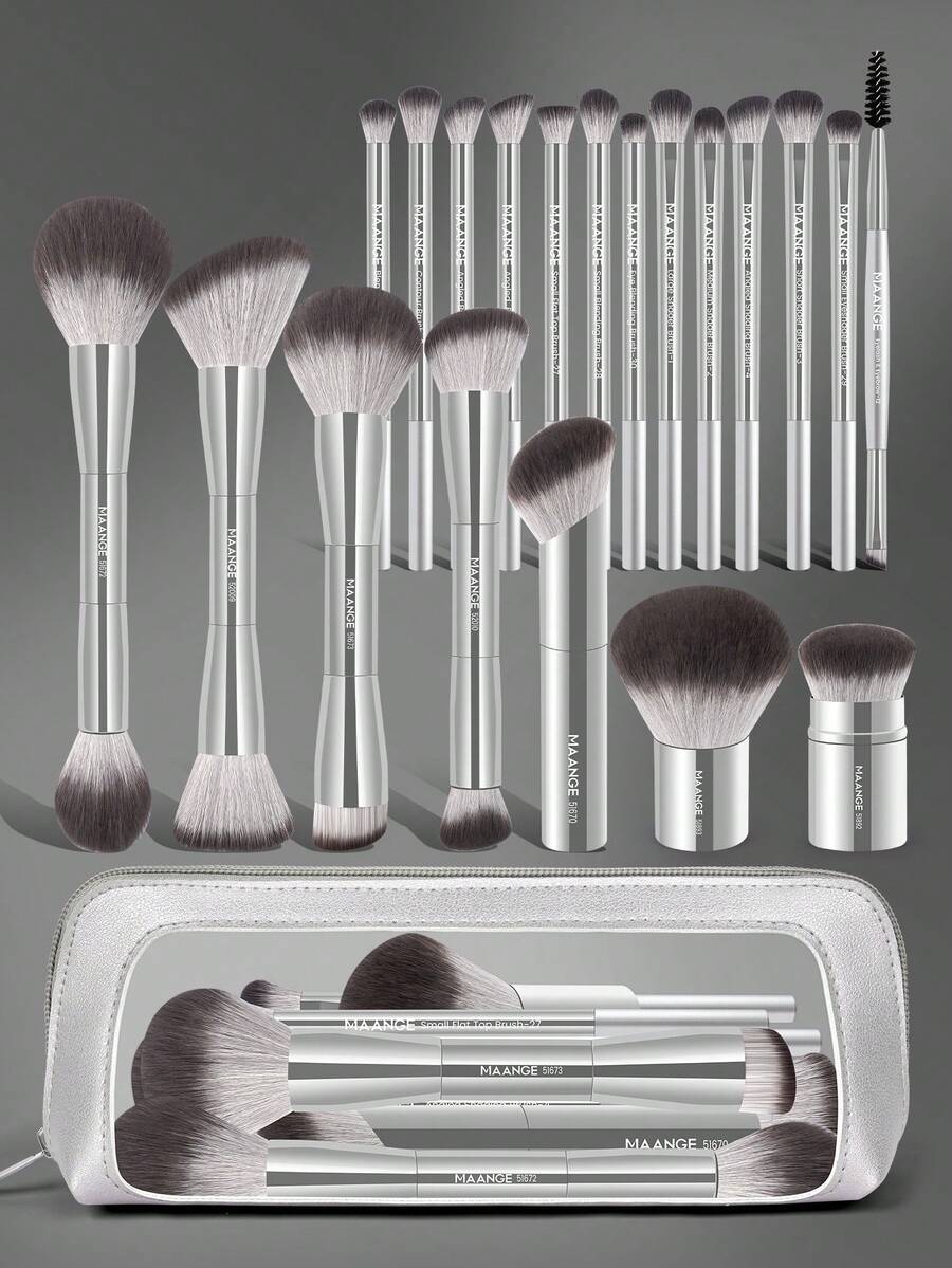 MAANGE Professional Soft Hair Aluminum Tube Makeup Brush Set