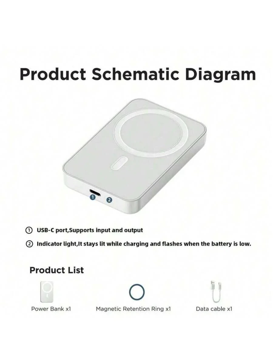 Magnetic Wireless Power Bank 5000mAh Qi2 Certified 15W Fast Charging