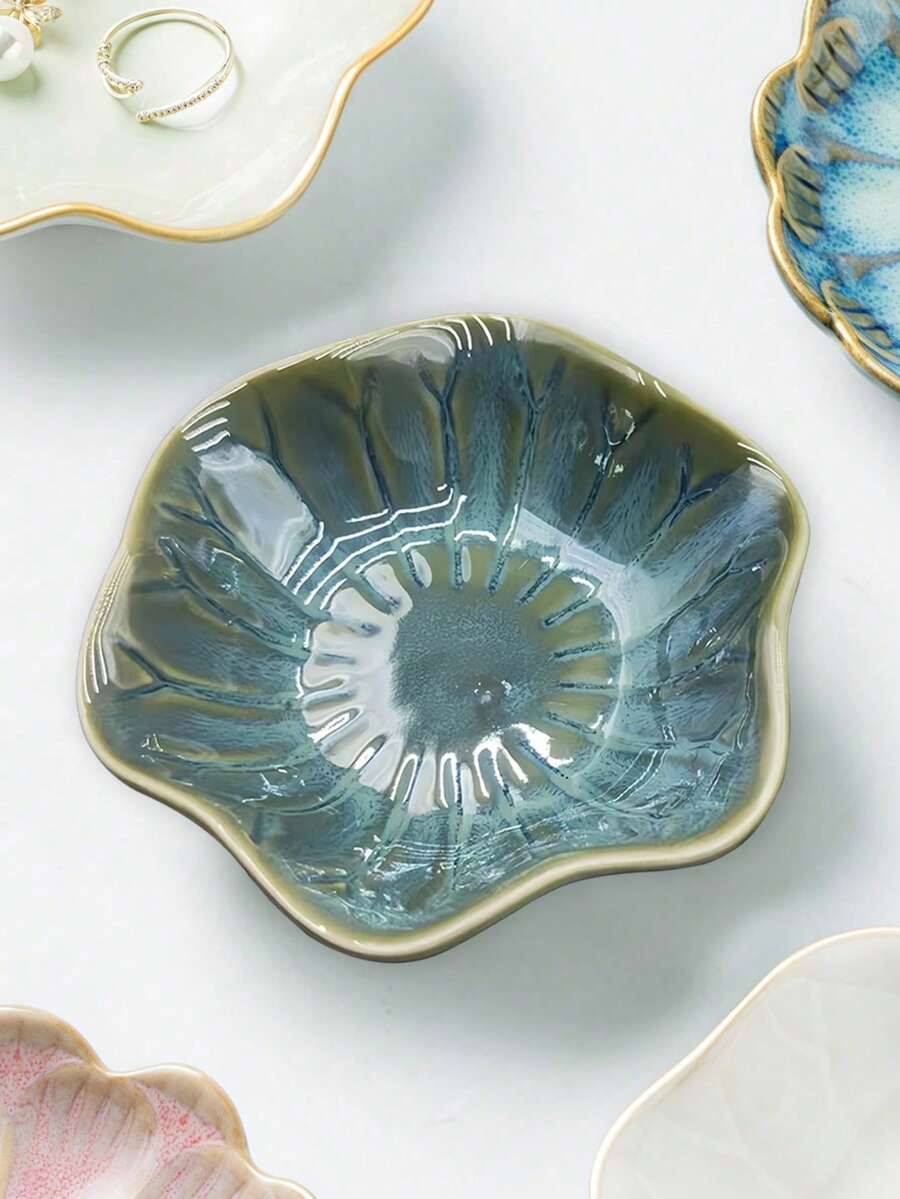 Elegant Ceramic Lotus Leaf Jewelry Organizer Tray For Earrings