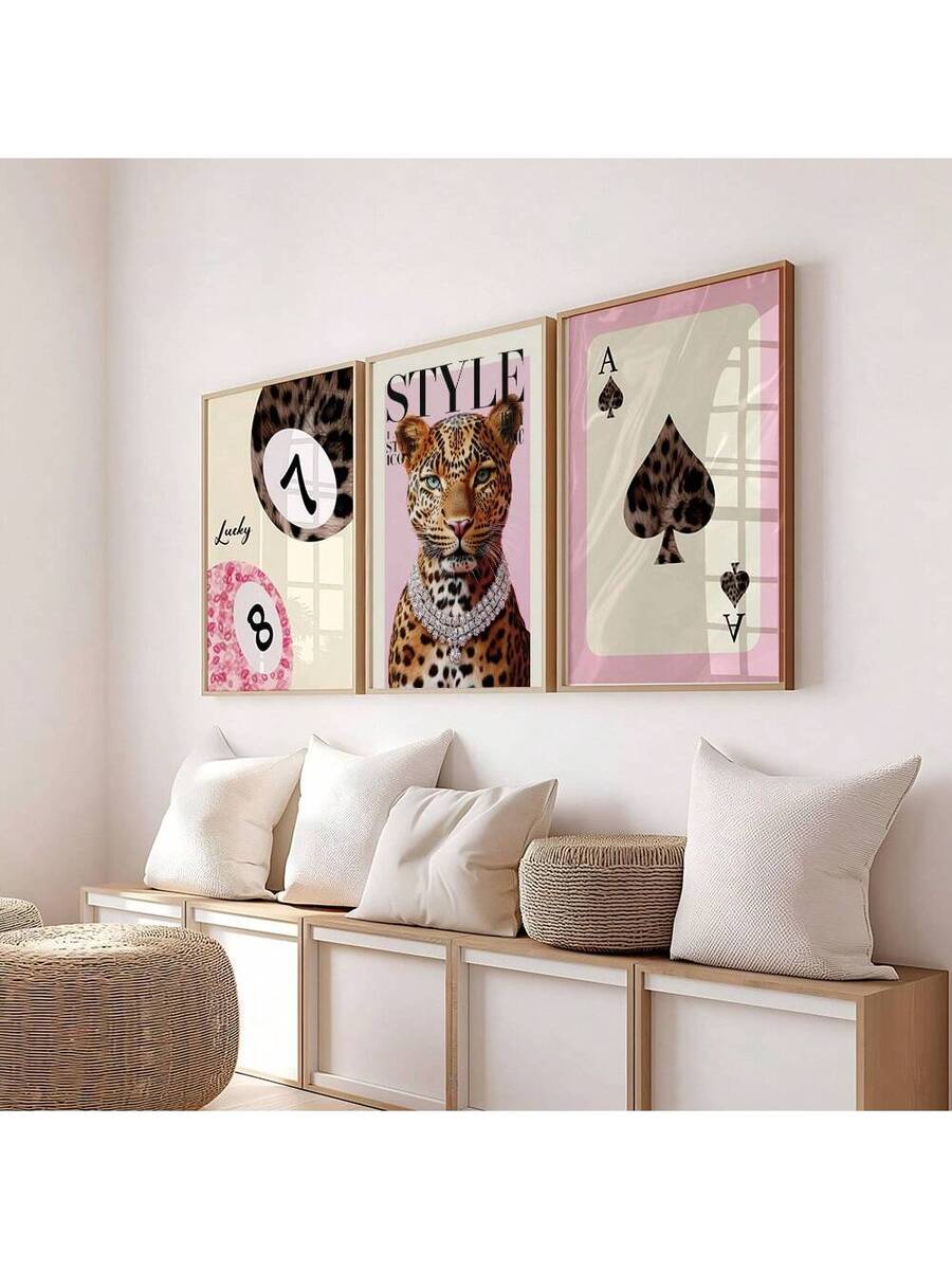 Leopard Cheetah Mural Decorative Canvas Painting Pink Fashion