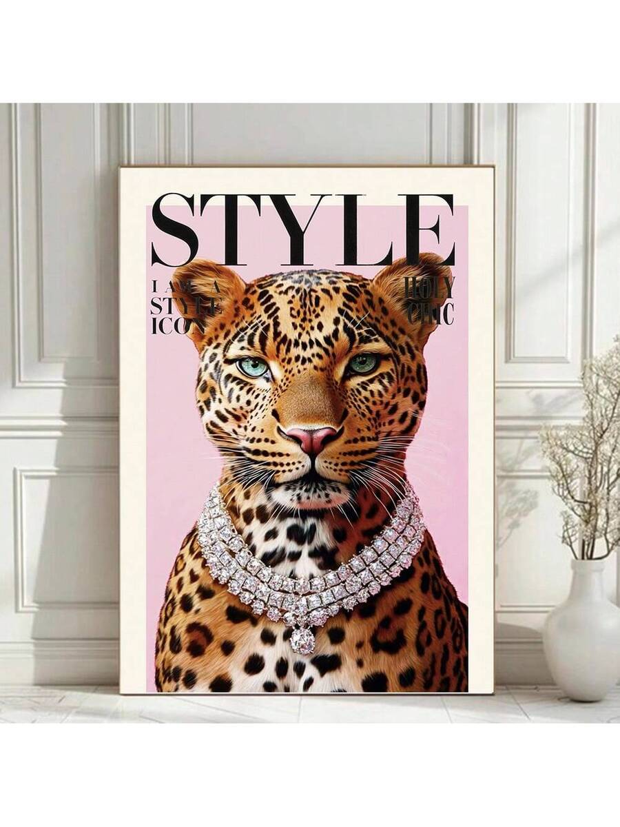 Leopard Cheetah Mural Decorative Canvas Painting Pink Fashion