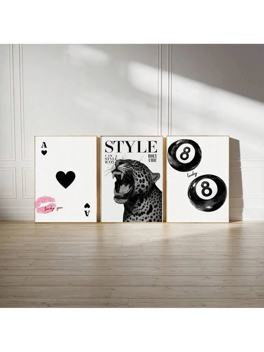 Leopard Cheetah Mural Decorative Canvas Painting Pink Fashion