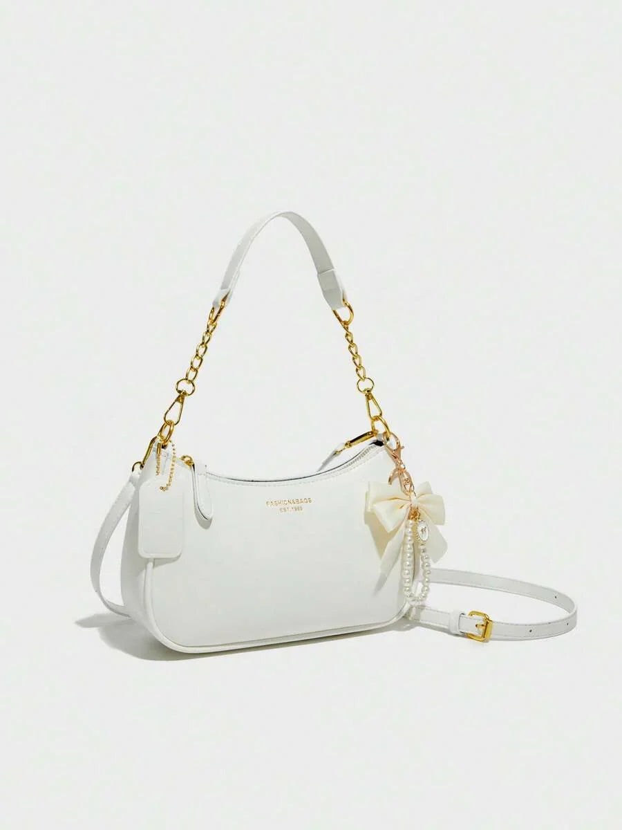 White Ladies' Shoulder Bag Made Of PU Material