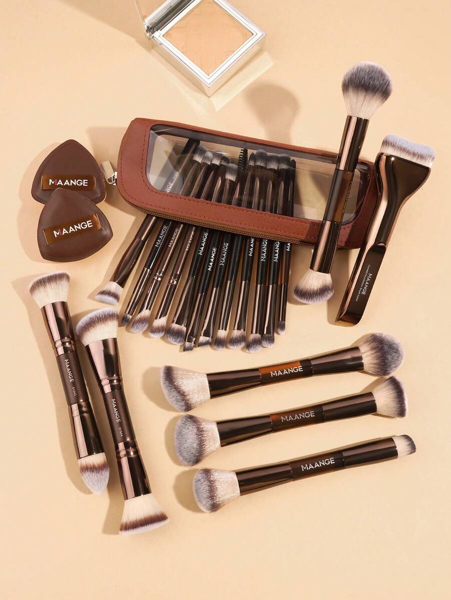 MAANGE Professional Soft Hair Aluminum Tube Makeup Brush Set