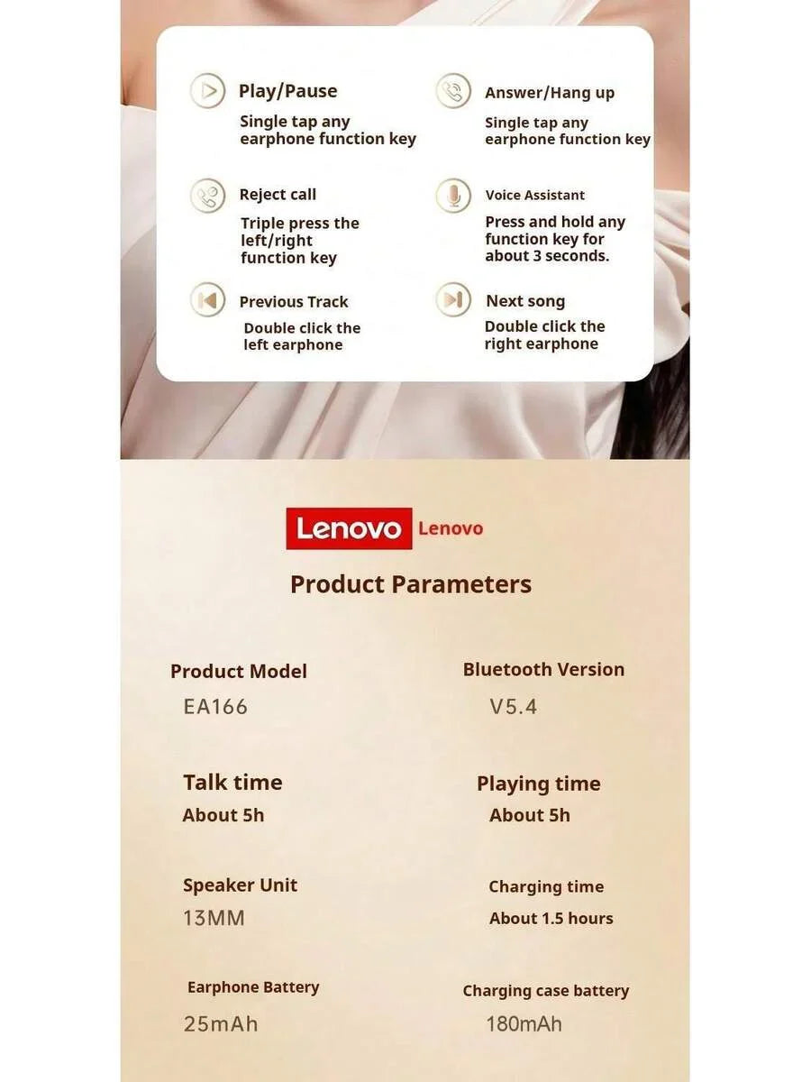 Lenovo EA166 Bluetooth 5.4 Earphones: High-Quality Sound