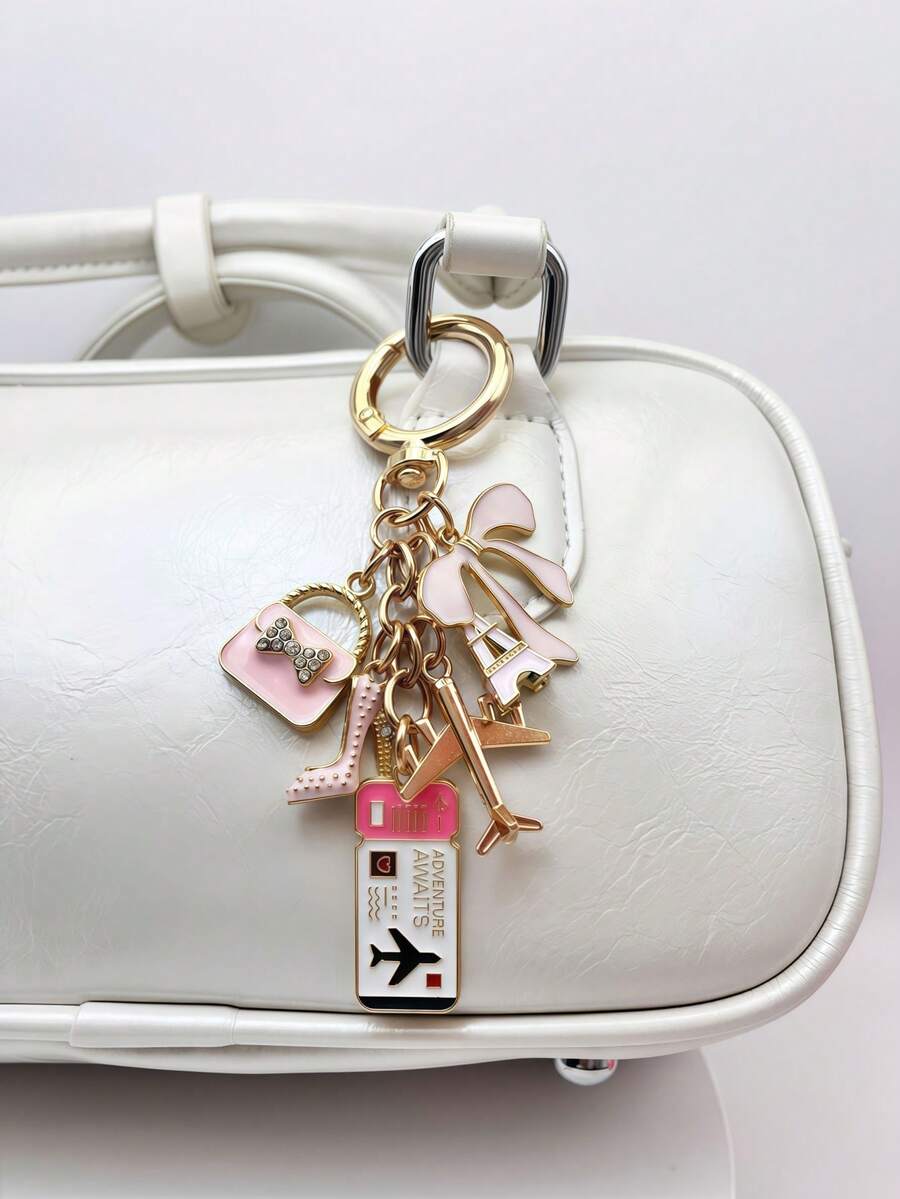 1pc Elegant Pink Bow Travel Keychain Pendant