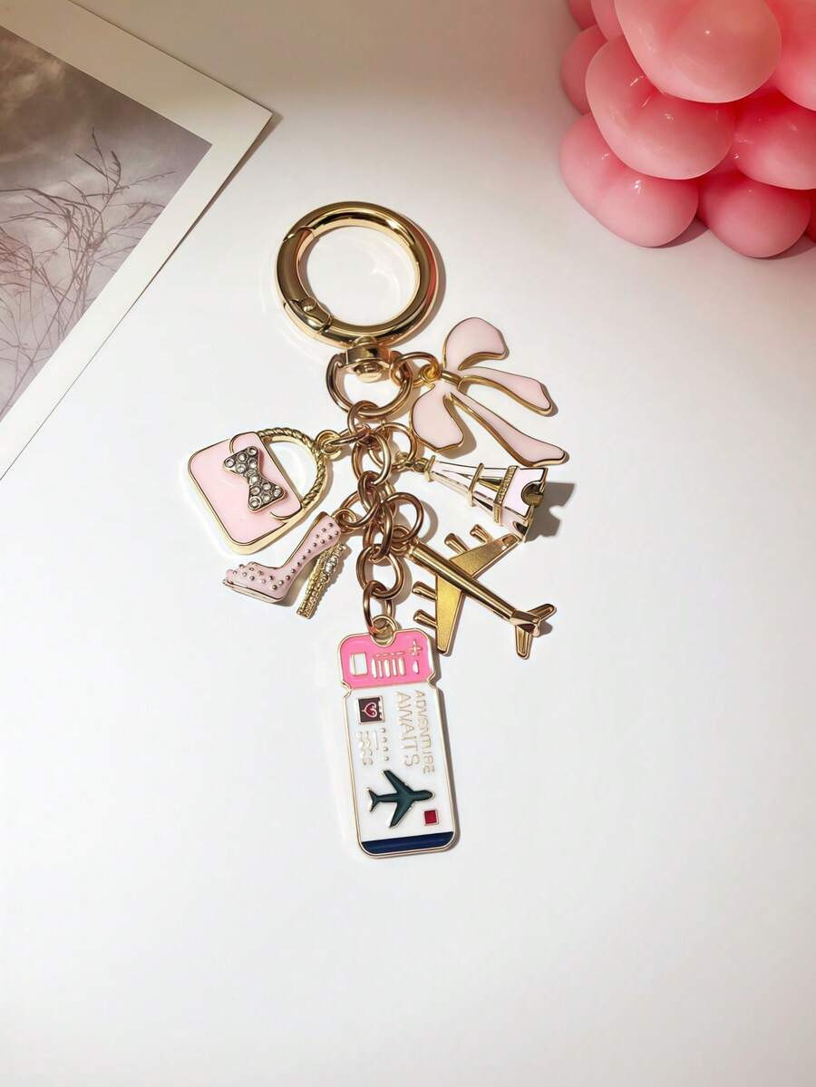 1pc Elegant Pink Bow Travel Keychain Pendant