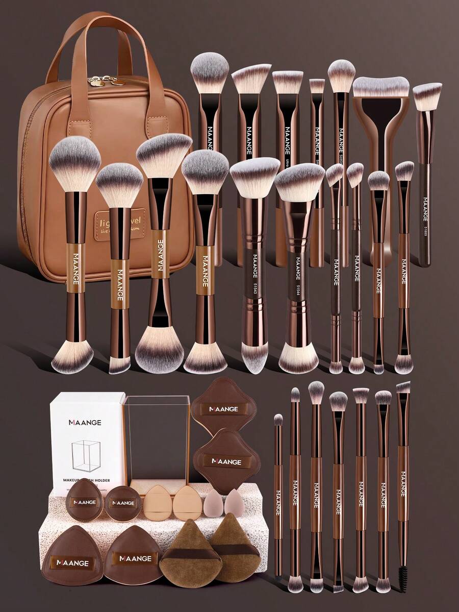 MAANGE Professional Soft Hair Aluminum Tube Makeup Brush Set