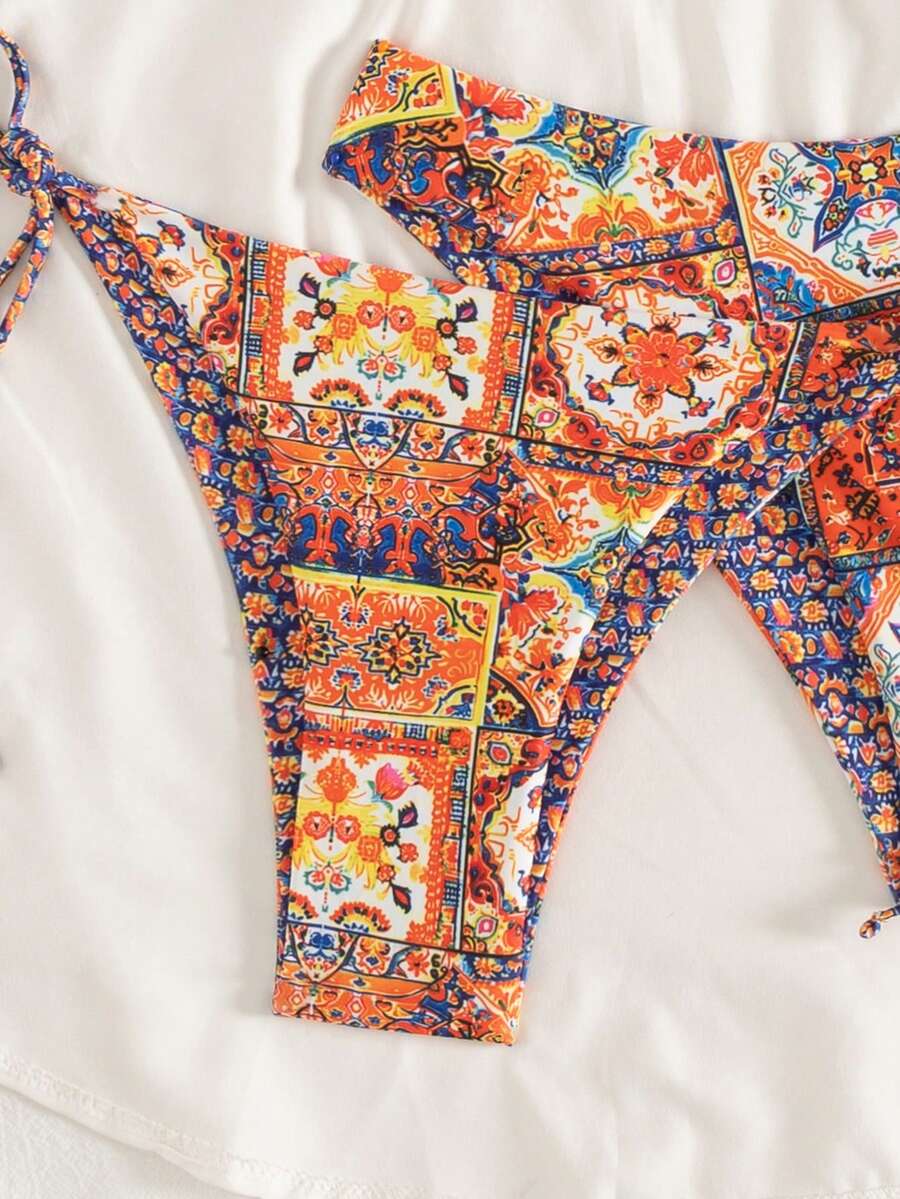 Swim Vcay Women's 3-Piece Set Blue And Orange Tie-Dye Bikini Swimwear