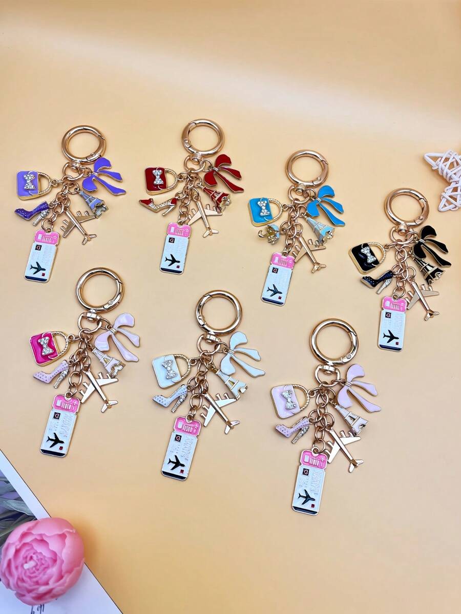1pc Elegant Pink Bow Travel Keychain Pendant