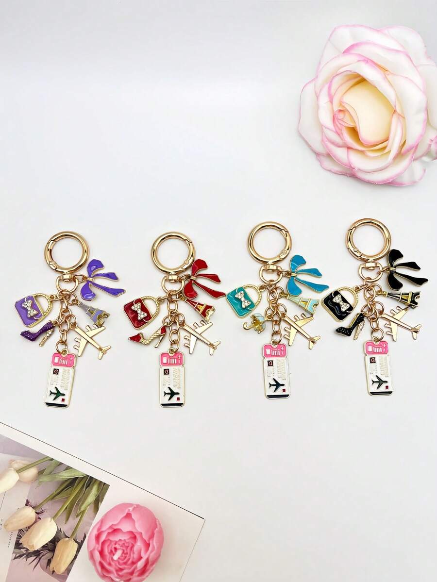 1pc Elegant Pink Bow Travel Keychain Pendant