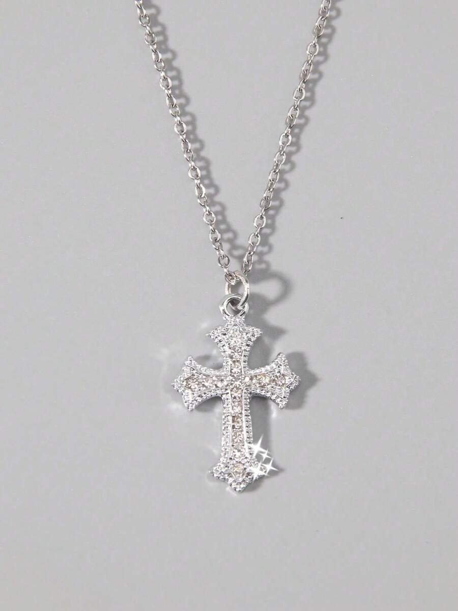Vintage Gothic Style Rhinestone Cross Necklace