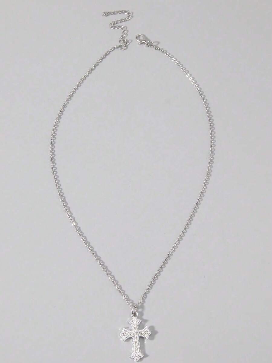 Vintage Gothic Style Rhinestone Cross Necklace