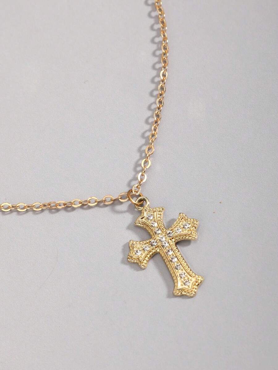 Vintage Gothic Style Rhinestone Cross Necklace