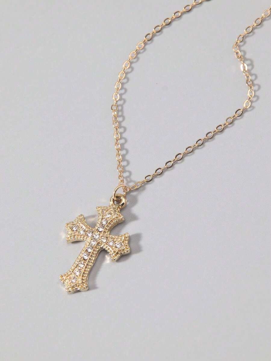 Vintage Gothic Style Rhinestone Cross Necklace
