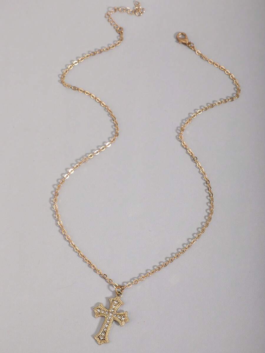 Vintage Gothic Style Rhinestone Cross Necklace