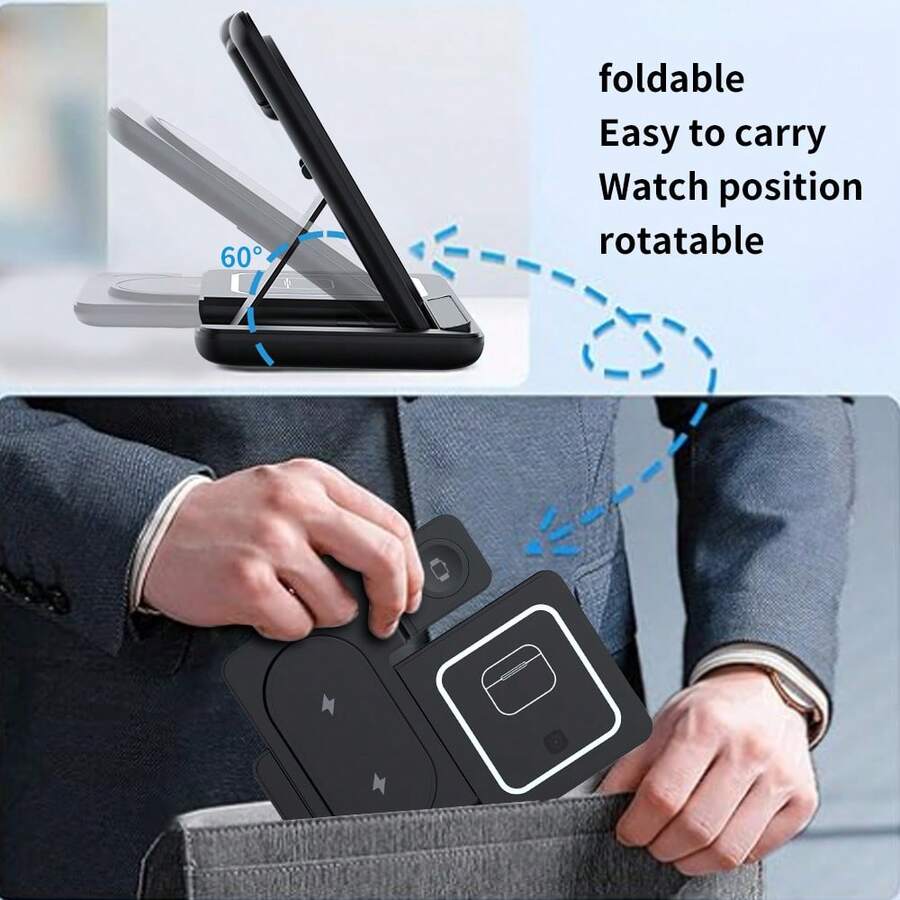 AmSengo 15W Foldable 3-In-1 Fast Wireless Charging Station