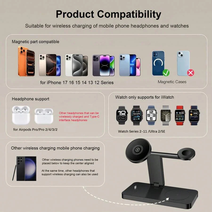 Fast Charging 3-In-1 Wireless Charger 4 In 1 Magnetic Wireless Charger Stand