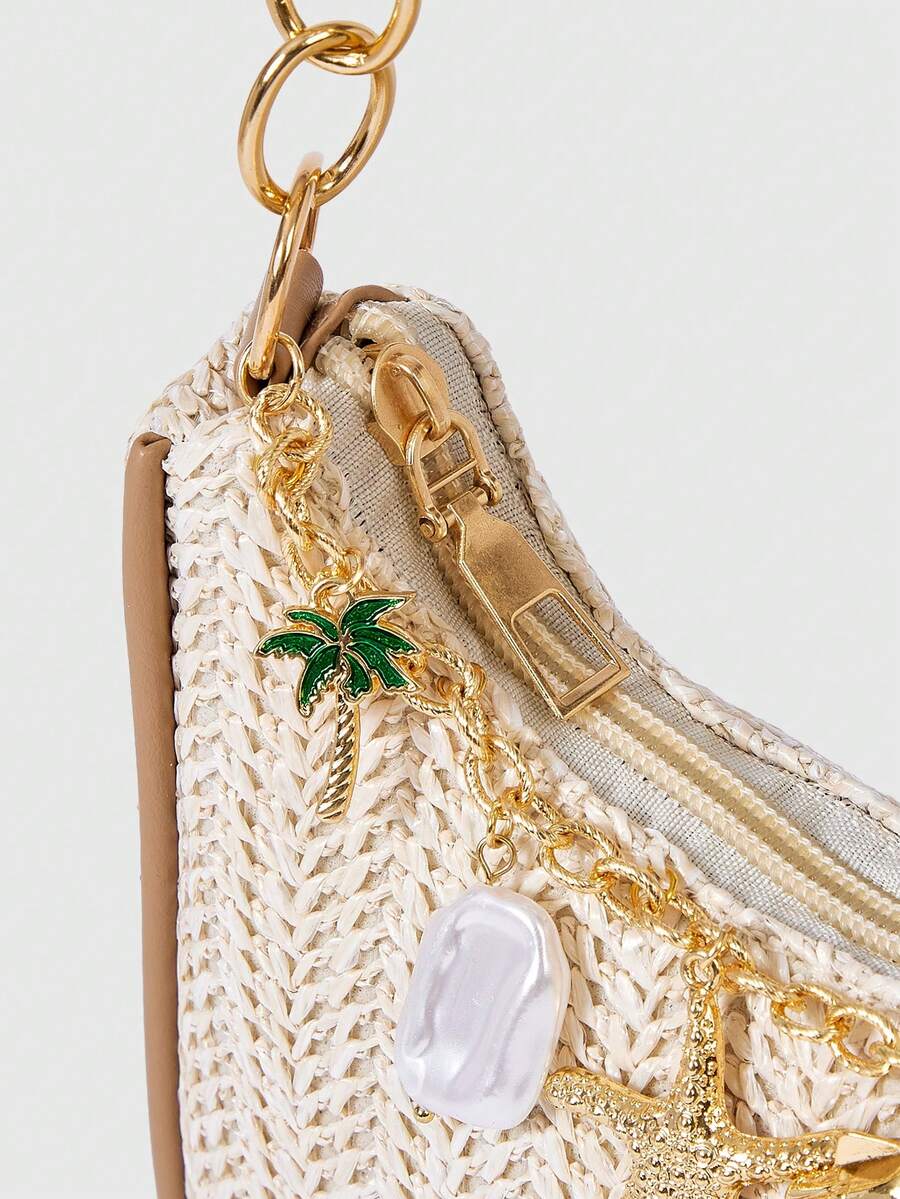 ROMWE Fairycore Summer Beach Starfish Series Woven Shoulder Bag