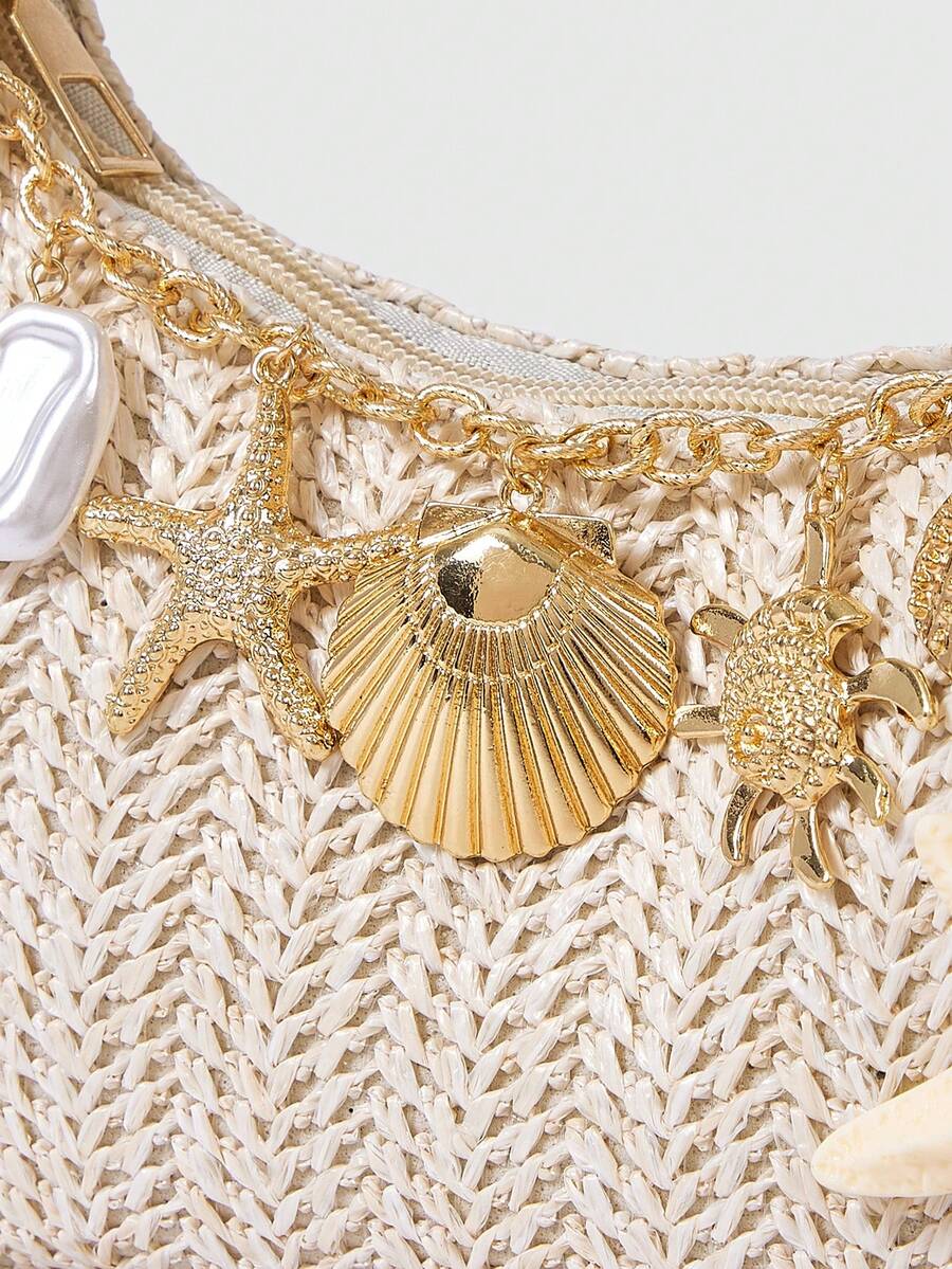 ROMWE Fairycore Summer Beach Starfish Series Woven Shoulder Bag