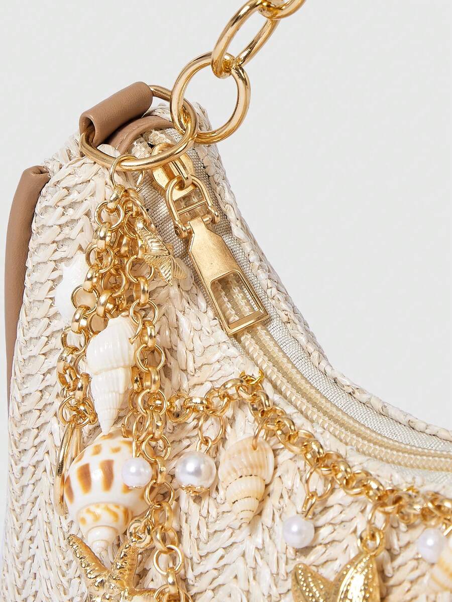 ROMWE Fairycore Summer Beach Starfish Series Woven Shoulder Bag