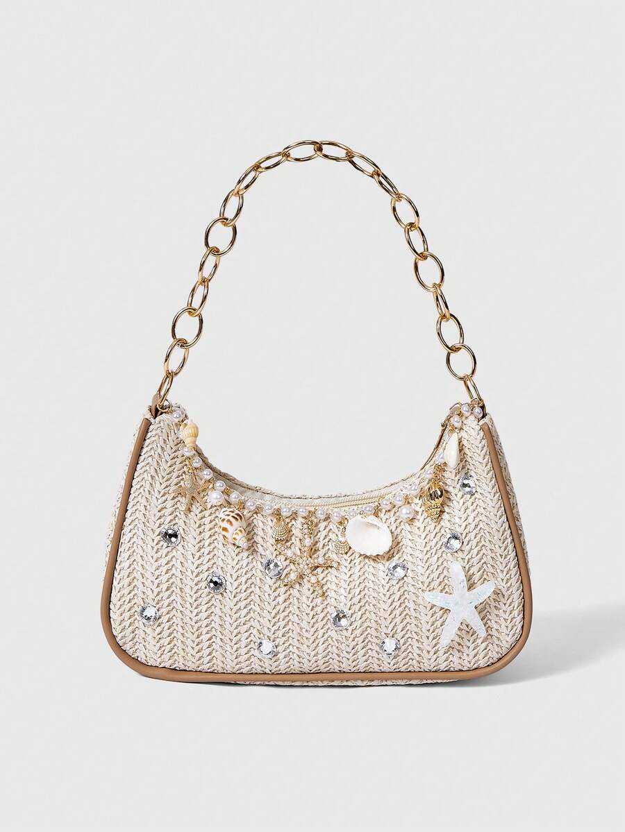 ROMWE Fairycore Summer Beach Starfish Series Woven Shoulder Bag