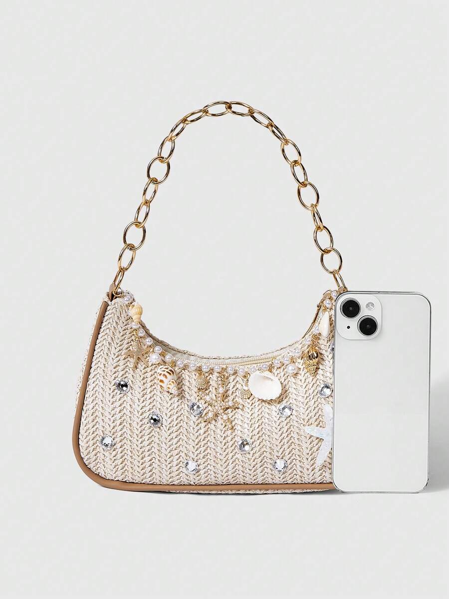 ROMWE Fairycore Summer Beach Starfish Series Woven Shoulder Bag