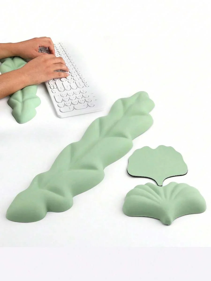 Green Leaf Shaped Keyboard Wrist Rest   Mouse Pad